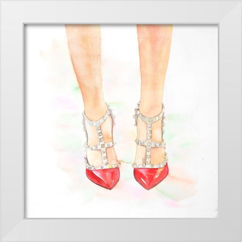 Studded High Heels Shoes White Modern Wood Framed Art Print by Atelier B Art Studio