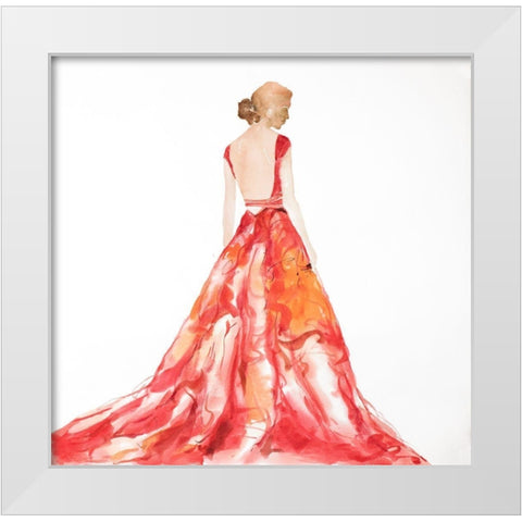 RED PROM DRESS White Modern Wood Framed Art Print by Atelier B Art Studio