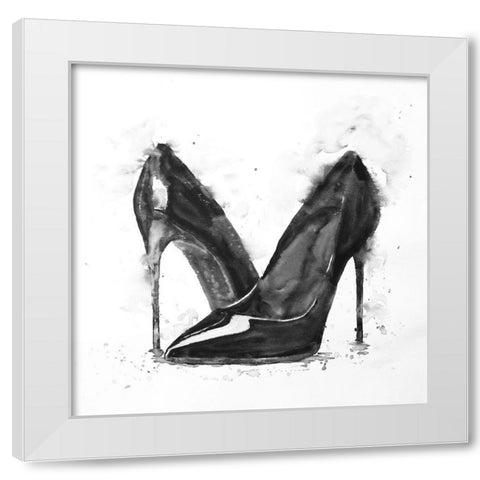 BLACK HIGH HEELS SHOES White Modern Wood Framed Art Print by Atelier B Art Studio