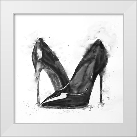 BLACK HIGH HEELS SHOES White Modern Wood Framed Art Print by Atelier B Art Studio