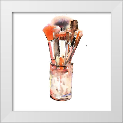 SET OF MAKE-UP BRUSHES White Modern Wood Framed Art Print by Atelier B Art Studio