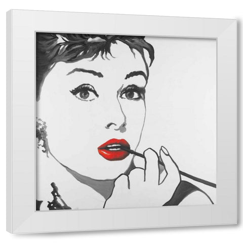 Audrey Hepburn Outline Style White Modern Wood Framed Art Print by Atelier B Art Studio