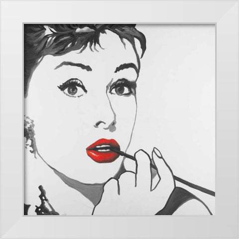 Audrey Hepburn Outline Style White Modern Wood Framed Art Print by Atelier B Art Studio