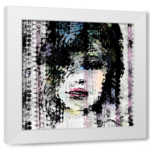 Abstract Colorful Woman Face made from Dots White Modern Wood Framed Art Print by Atelier B Art Studio