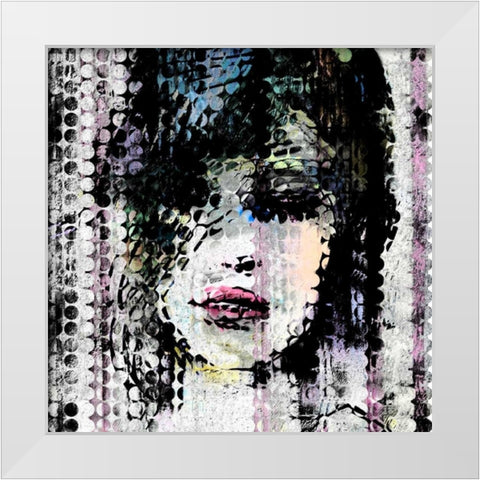 Abstract Colorful Woman Face made from Dots White Modern Wood Framed Art Print by Atelier B Art Studio
