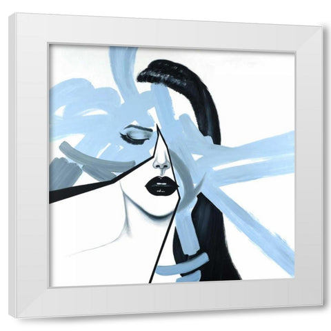 Abstract Blue Woman Portrait White Modern Wood Framed Art Print by Atelier B Art Studio