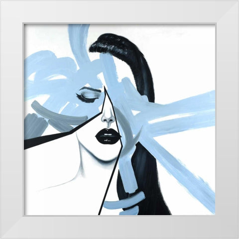 Abstract Blue Woman Portrait White Modern Wood Framed Art Print by Atelier B Art Studio