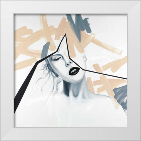 Abstract Beige Woman Portrait White Modern Wood Framed Art Print by Atelier B Art Studio