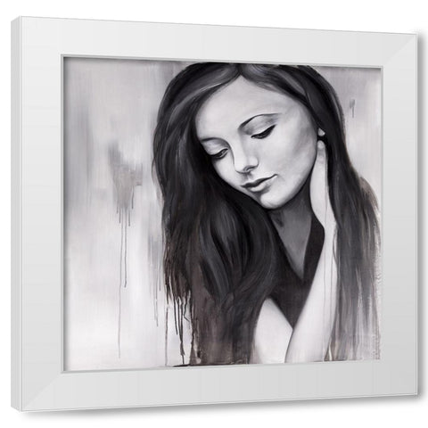 REALISTIC WOMAN PORTRAIT White Modern Wood Framed Art Print by Atelier B Art Studio