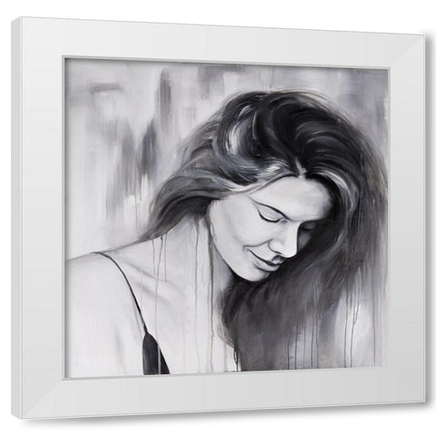 SMILING WOMAN PORTRAIT White Modern Wood Framed Art Print by Atelier B Art Studio
