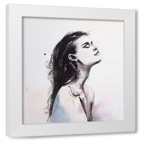 Watercolor Beautiful Woman with Raven Hair White Modern Wood Framed Art Print by Atelier B Art Studio