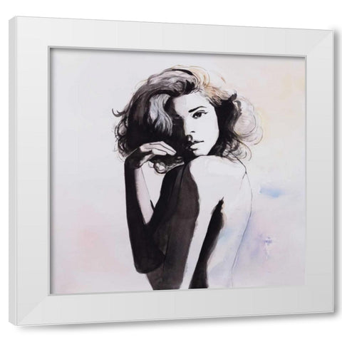 Watercolor Beautiful Young Woman White Modern Wood Framed Art Print by Atelier B Art Studio