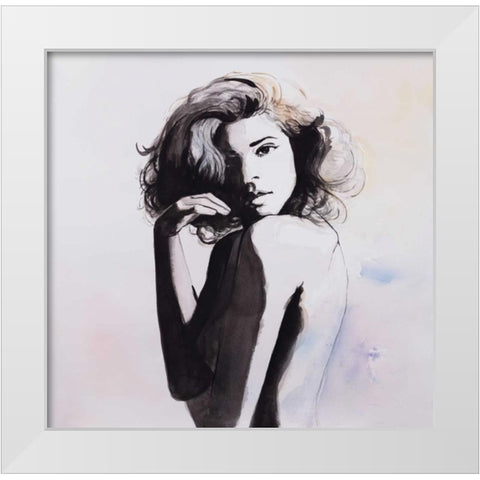 Watercolor Beautiful Young Woman White Modern Wood Framed Art Print by Atelier B Art Studio