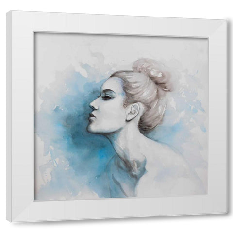 Watercolor Abstract Girl Profile View White Modern Wood Framed Art Print by Atelier B Art Studio