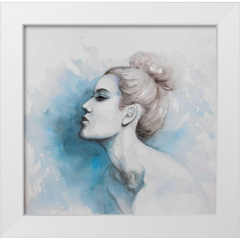 Watercolor Abstract Girl Profile View White Modern Wood Framed Art Print by Atelier B Art Studio