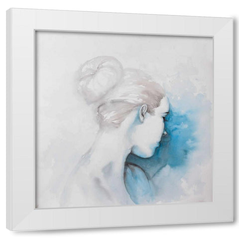 Watercolor Abstract Girl with Hair Bun White Modern Wood Framed Art Print by Atelier B Art Studio