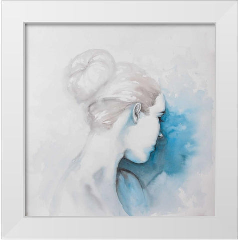 Watercolor Abstract Girl with Hair Bun White Modern Wood Framed Art Print by Atelier B Art Studio