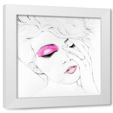 Outline of Female Portrait in Pink White Modern Wood Framed Art Print by Atelier B Art Studio