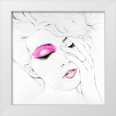 Outline of Female Portrait in Pink White Modern Wood Framed Art Print by Atelier B Art Studio