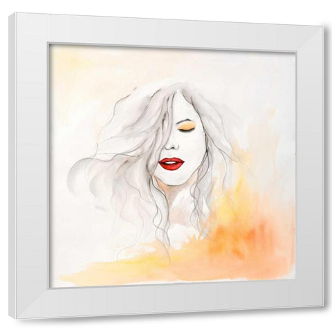 Woman with Red Lips White Modern Wood Framed Art Print by Atelier B Art Studio