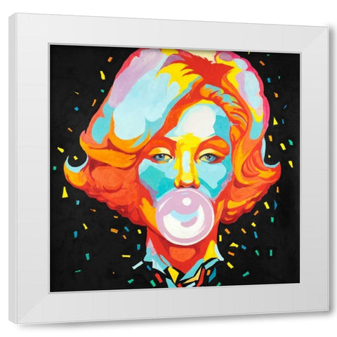 Colorful Maryline Monroe Bubblegum White Modern Wood Framed Art Print by Atelier B Art Studio