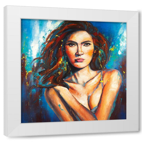 Femme Fatale Portrait with Paint Splash White Modern Wood Framed Art Print by Atelier B Art Studio