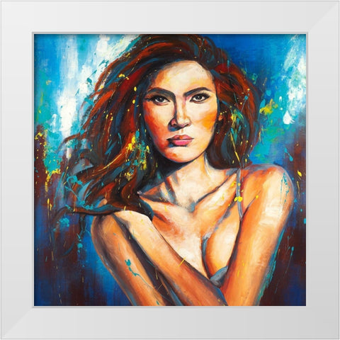 Femme Fatale Portrait with Paint Splash White Modern Wood Framed Art Print by Atelier B Art Studio