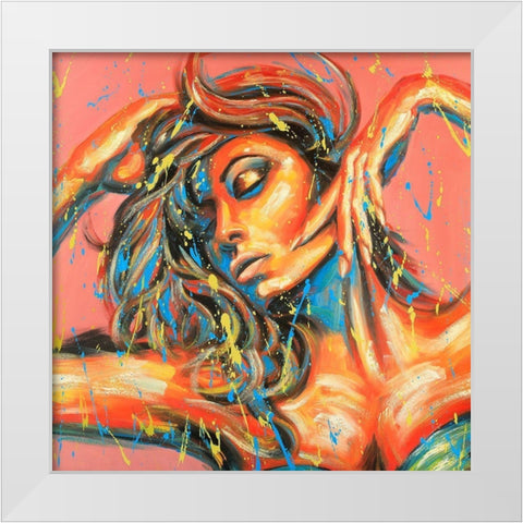 Sensual Tanned Lady with Paint Splash White Modern Wood Framed Art Print by Atelier B Art Studio
