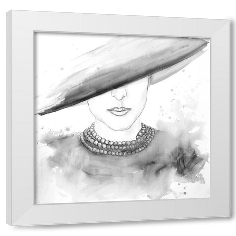 MYSTERIOUS LADY WITH A HAT SKETCH White Modern Wood Framed Art Print by Atelier B Art Studio