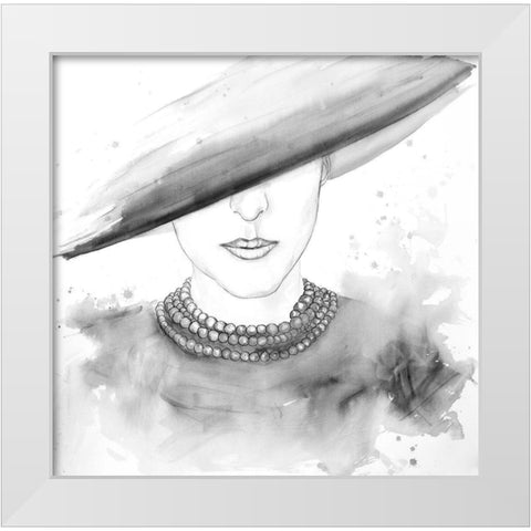 MYSTERIOUS LADY WITH A HAT SKETCH White Modern Wood Framed Art Print by Atelier B Art Studio