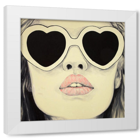 YOUNG LADY WITH GLASSES White Modern Wood Framed Art Print by Atelier B Art Studio