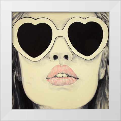YOUNG LADY WITH GLASSES White Modern Wood Framed Art Print by Atelier B Art Studio