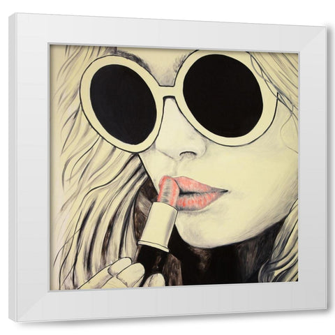 PINK LIPS White Modern Wood Framed Art Print by Atelier B Art Studio