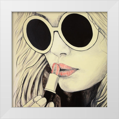 PINK LIPS White Modern Wood Framed Art Print by Atelier B Art Studio