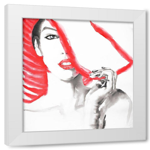 WOMAN WITH BIG HAT White Modern Wood Framed Art Print by Atelier B Art Studio