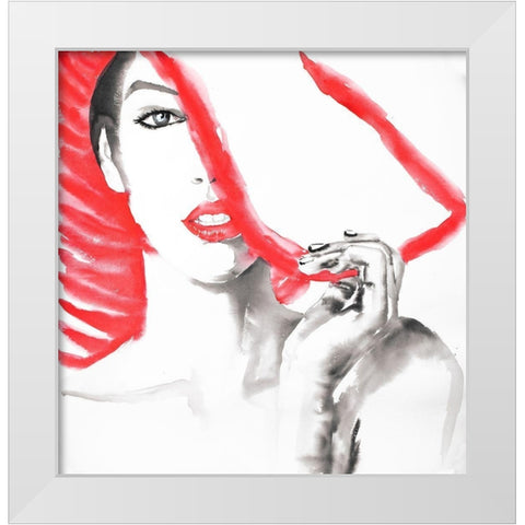 WOMAN WITH BIG HAT White Modern Wood Framed Art Print by Atelier B Art Studio