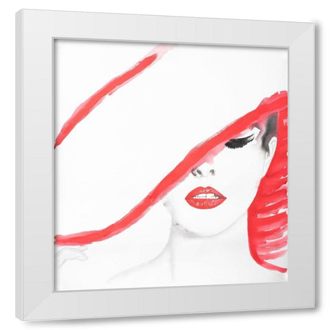WOMAN WITH A SUMMER HAT White Modern Wood Framed Art Print by Atelier B Art Studio