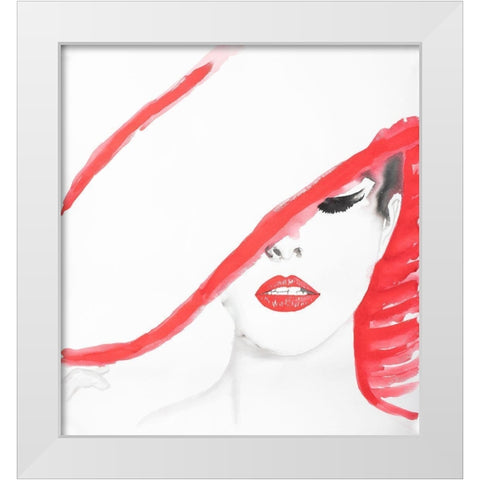 WOMAN WITH A SUMMER HAT White Modern Wood Framed Art Print by Atelier B Art Studio