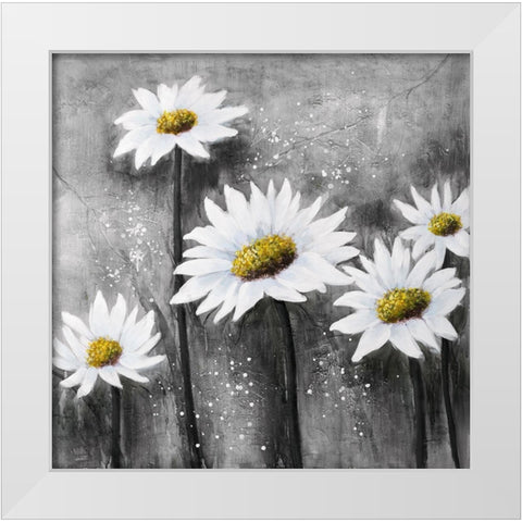 Daisies White Modern Wood Framed Art Print by Atelier B Art Studio