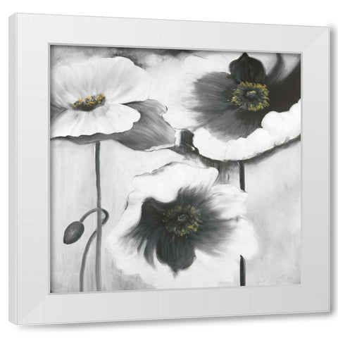 BLACK AND WHITE FLOWERS White Modern Wood Framed Art Print by Atelier B Art Studio