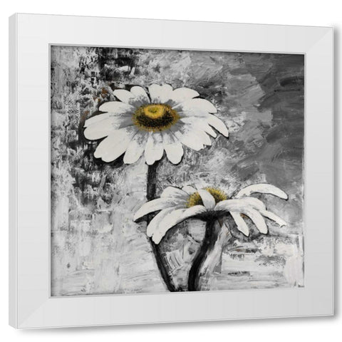 Abstract Daisies Flowers White Modern Wood Framed Art Print by Atelier B Art Studio
