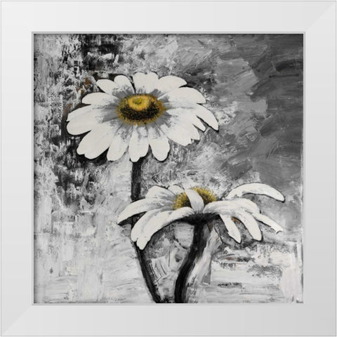 Abstract Daisies Flowers White Modern Wood Framed Art Print by Atelier B Art Studio