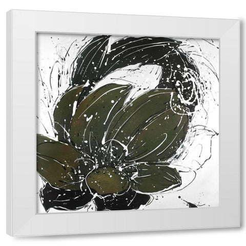 Abstract Flower with Paint Splash White Modern Wood Framed Art Print by Atelier B Art Studio
