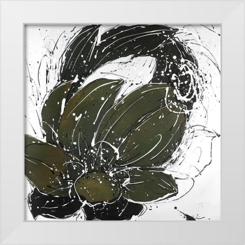 Abstract Flower with Paint Splash White Modern Wood Framed Art Print by Atelier B Art Studio