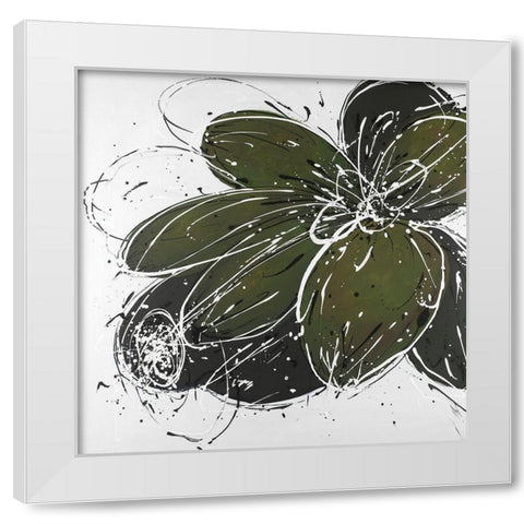 Flower with Paint Splash Outlines White Modern Wood Framed Art Print by Atelier B Art Studio