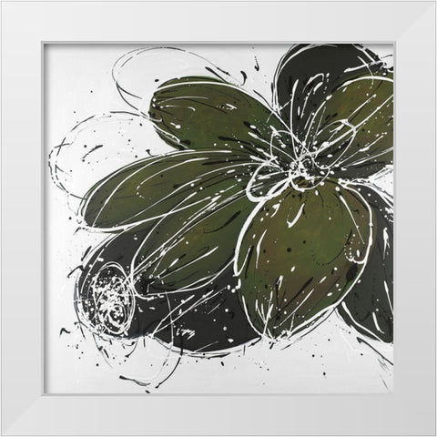 Flower with Paint Splash Outlines White Modern Wood Framed Art Print by Atelier B Art Studio