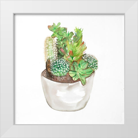 CACTUS ASSORTMENT IN A POT White Modern Wood Framed Art Print by Atelier B Art Studio