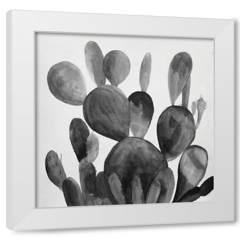 GRAYSCALE PADDLE CACTUS PLANT White Modern Wood Framed Art Print by Atelier B Art Studio