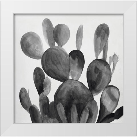 GRAYSCALE PADDLE CACTUS PLANT White Modern Wood Framed Art Print by Atelier B Art Studio