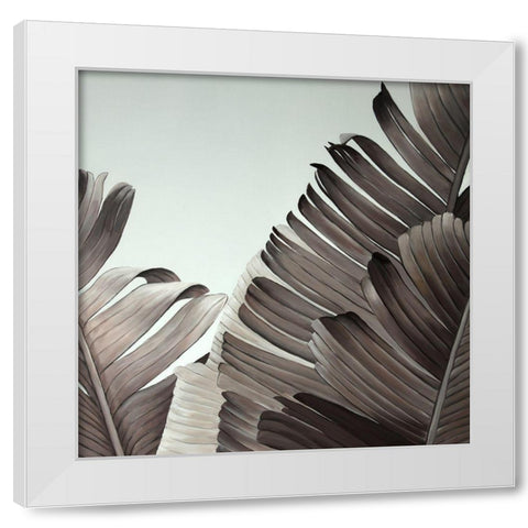 GRAYSCALE TROPICAL LEAVES White Modern Wood Framed Art Print by Atelier B Art Studio